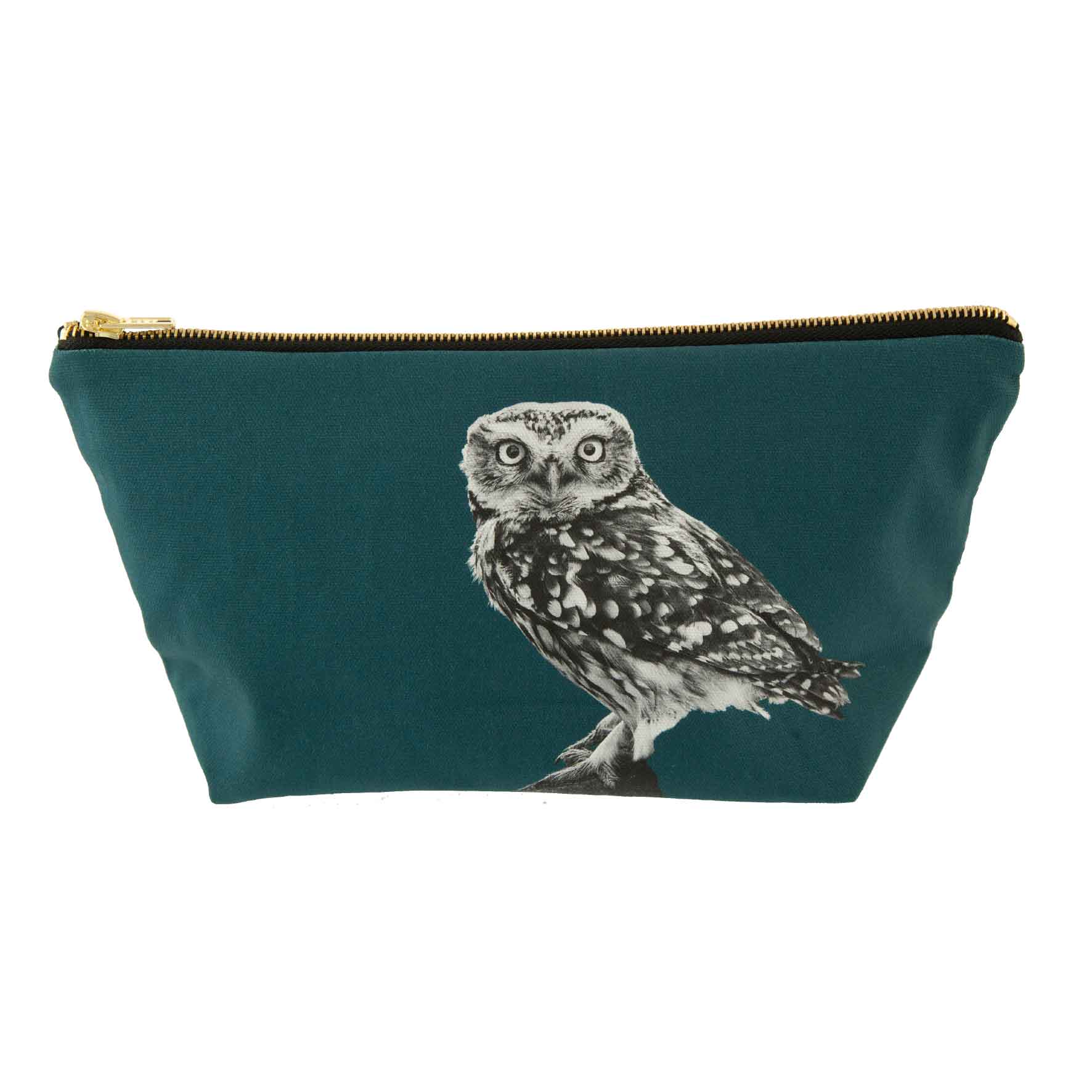 Little owl standing wash bag teal green