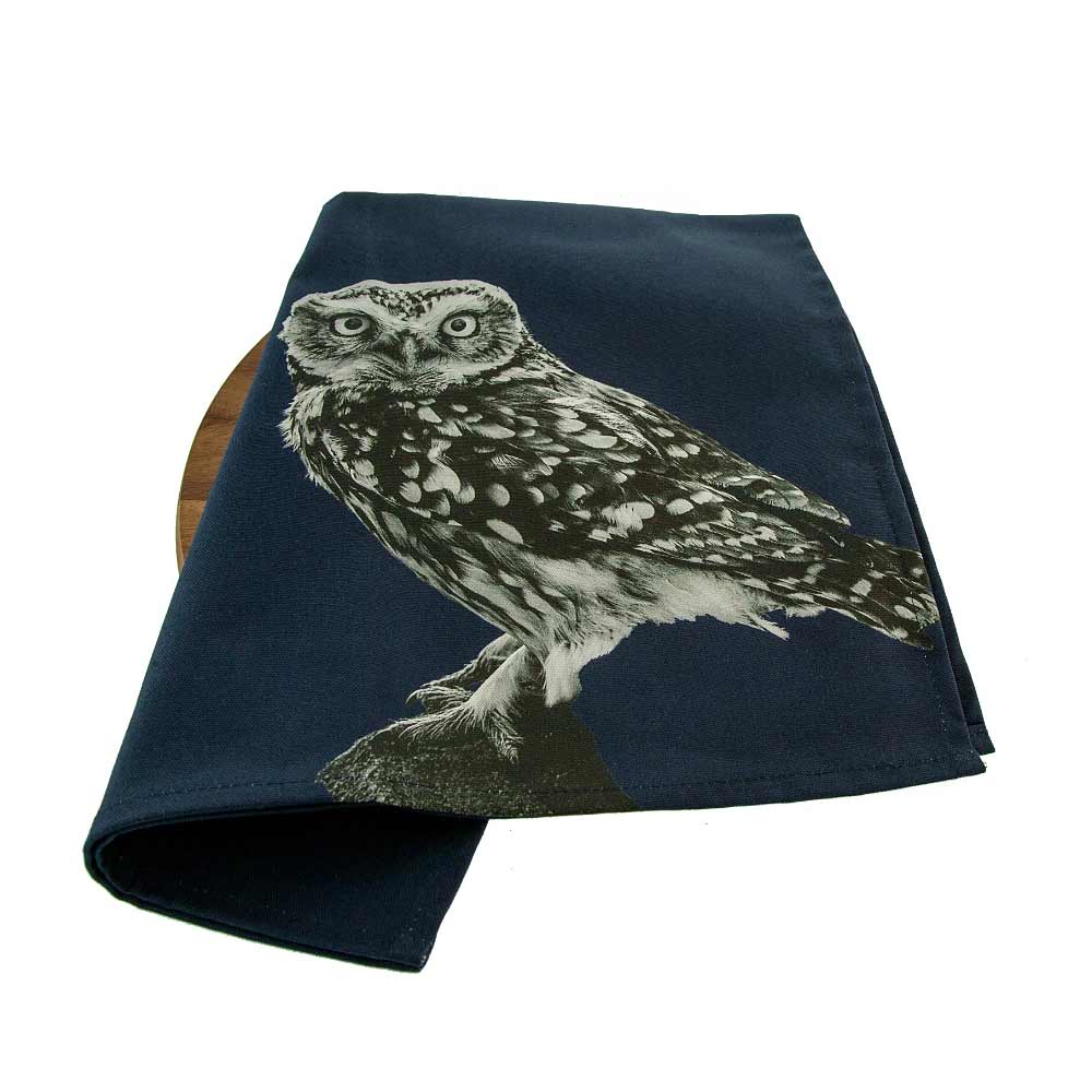 Little Owl Standing Tea Towel - Blackberry