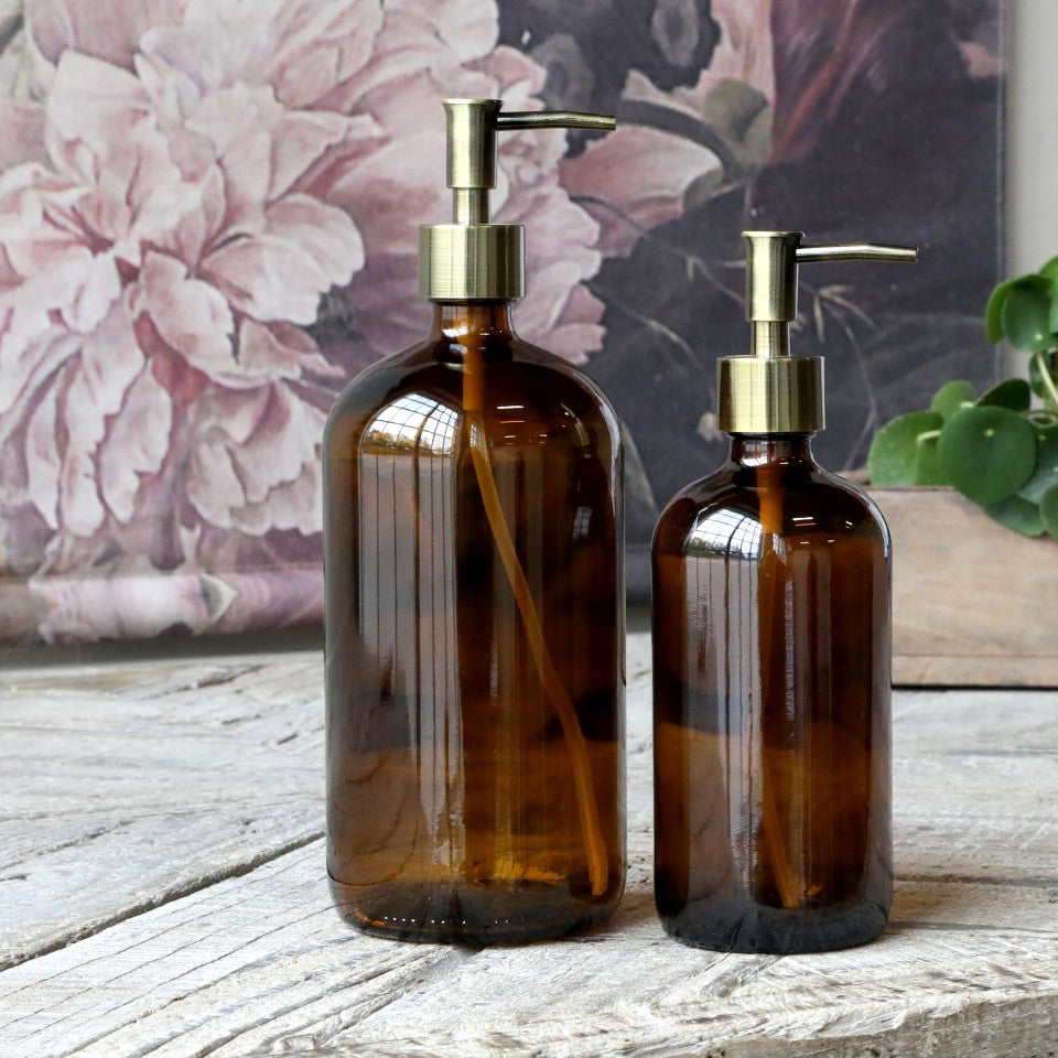 Mocca Glass Bottle with Brass Pump Dispenser