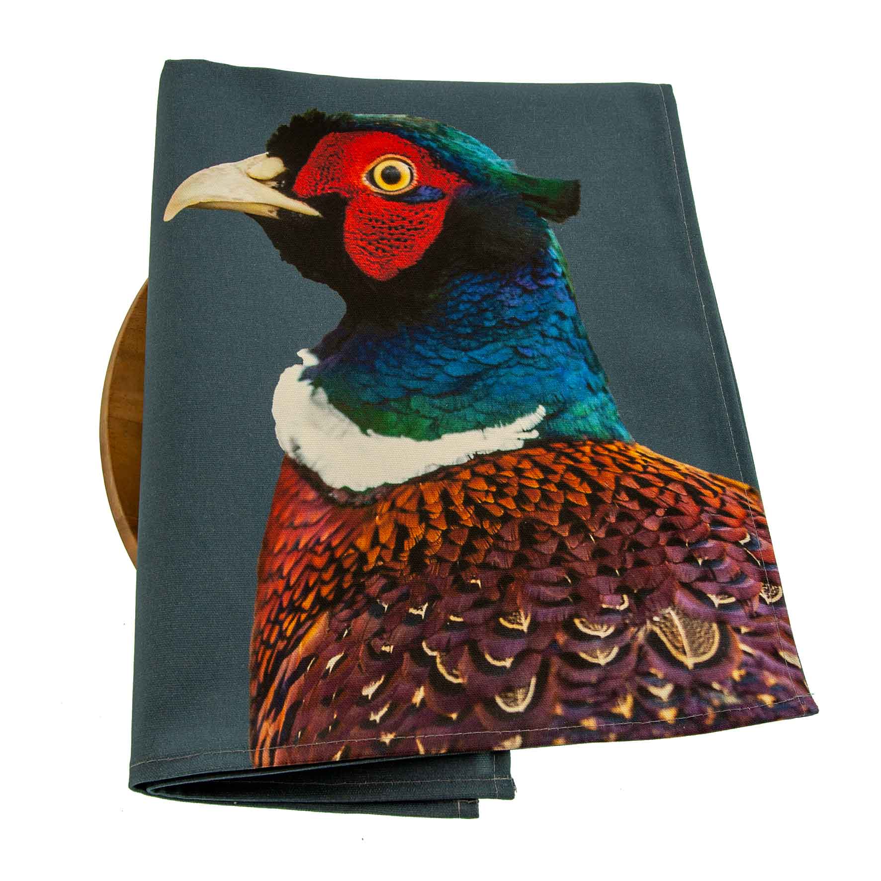 Pheasant Tea Towel Colour - Steel Blue