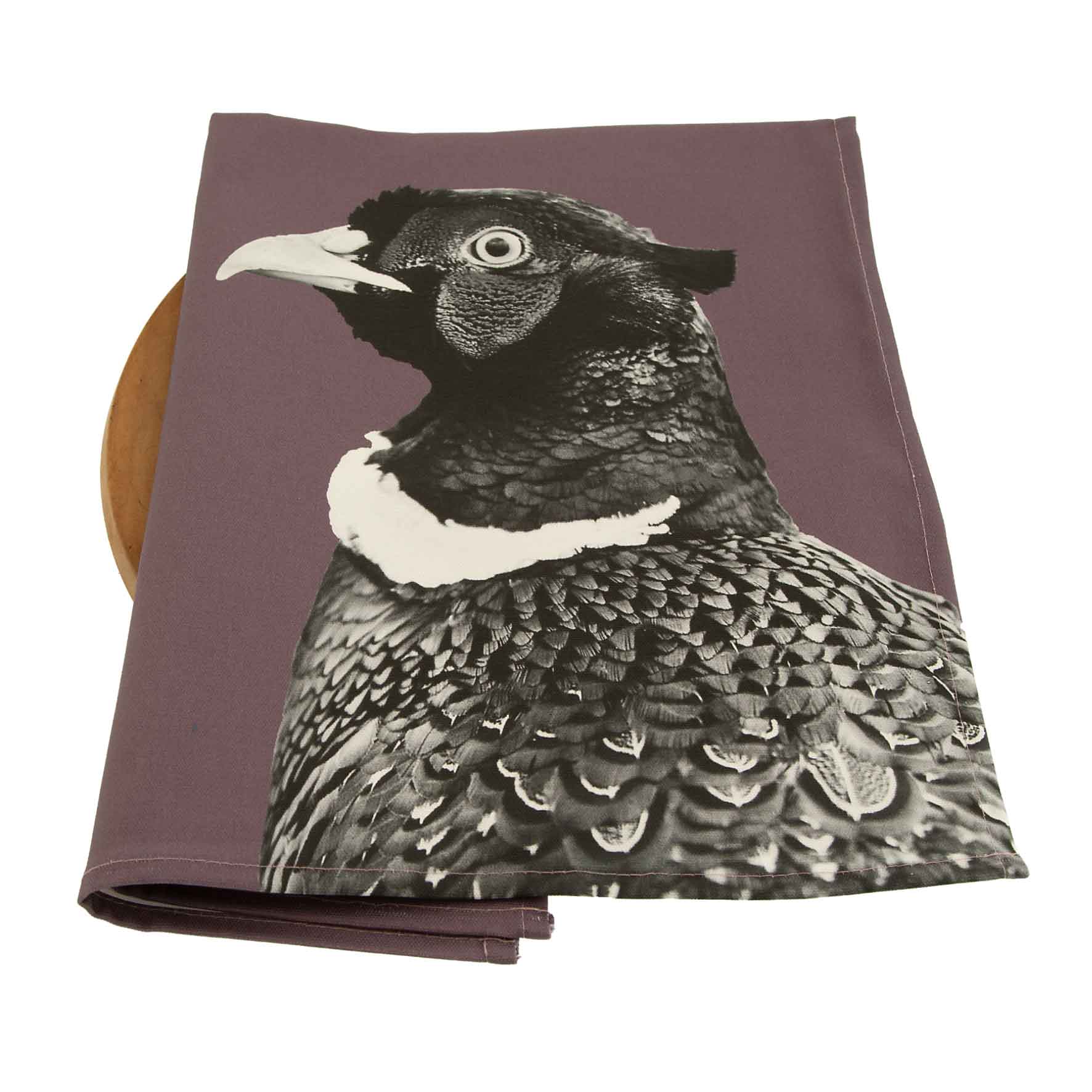 Pheasant tea towel - dusky pink