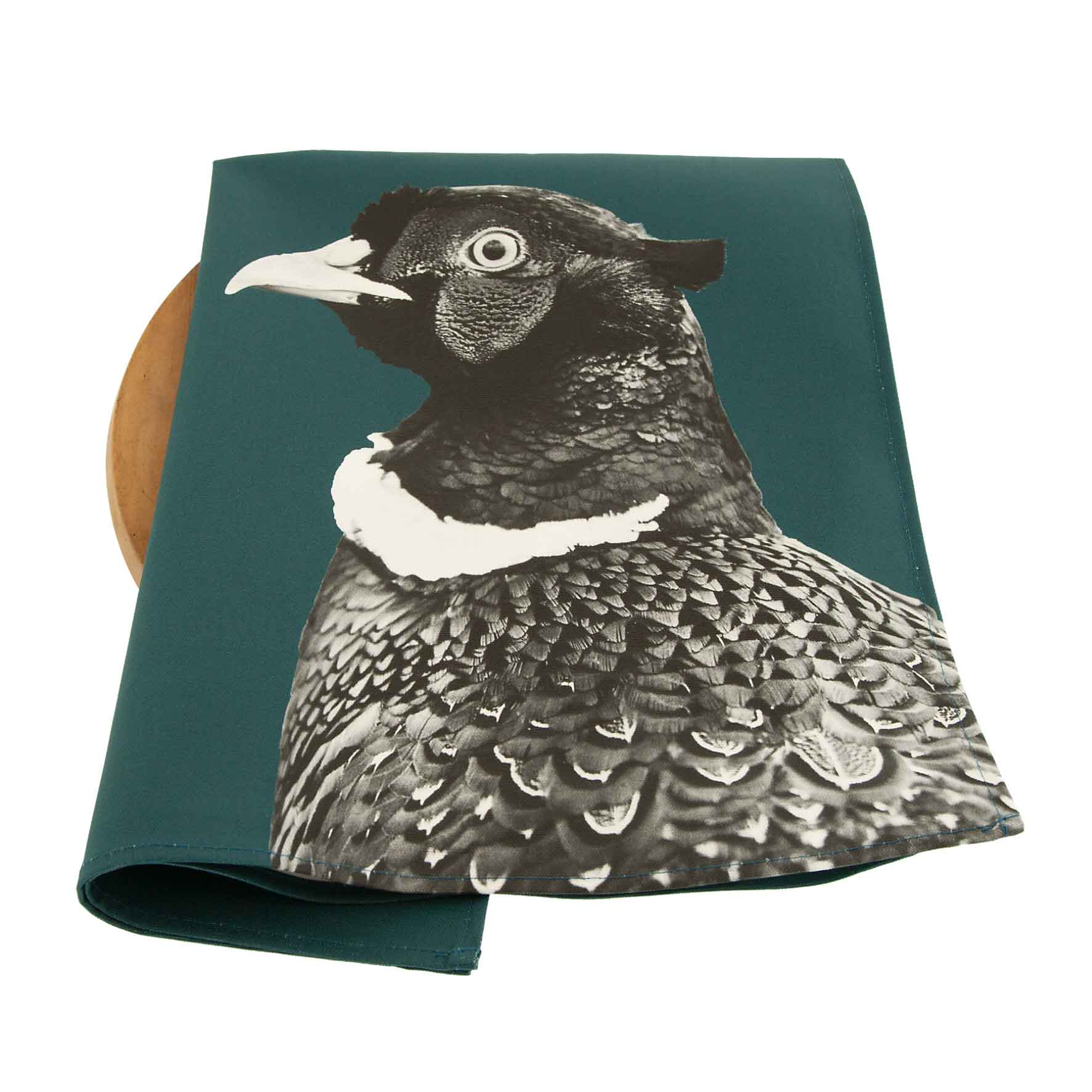 Pheasant tea towel - teal green