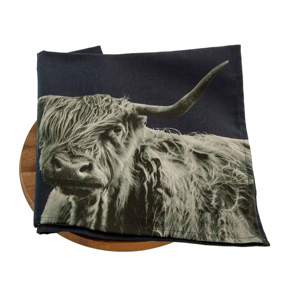 Highland Cow Tea Towel - Blackberry
