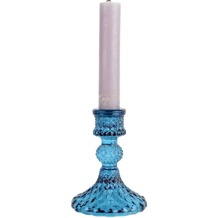 Short glass candlestick - blue