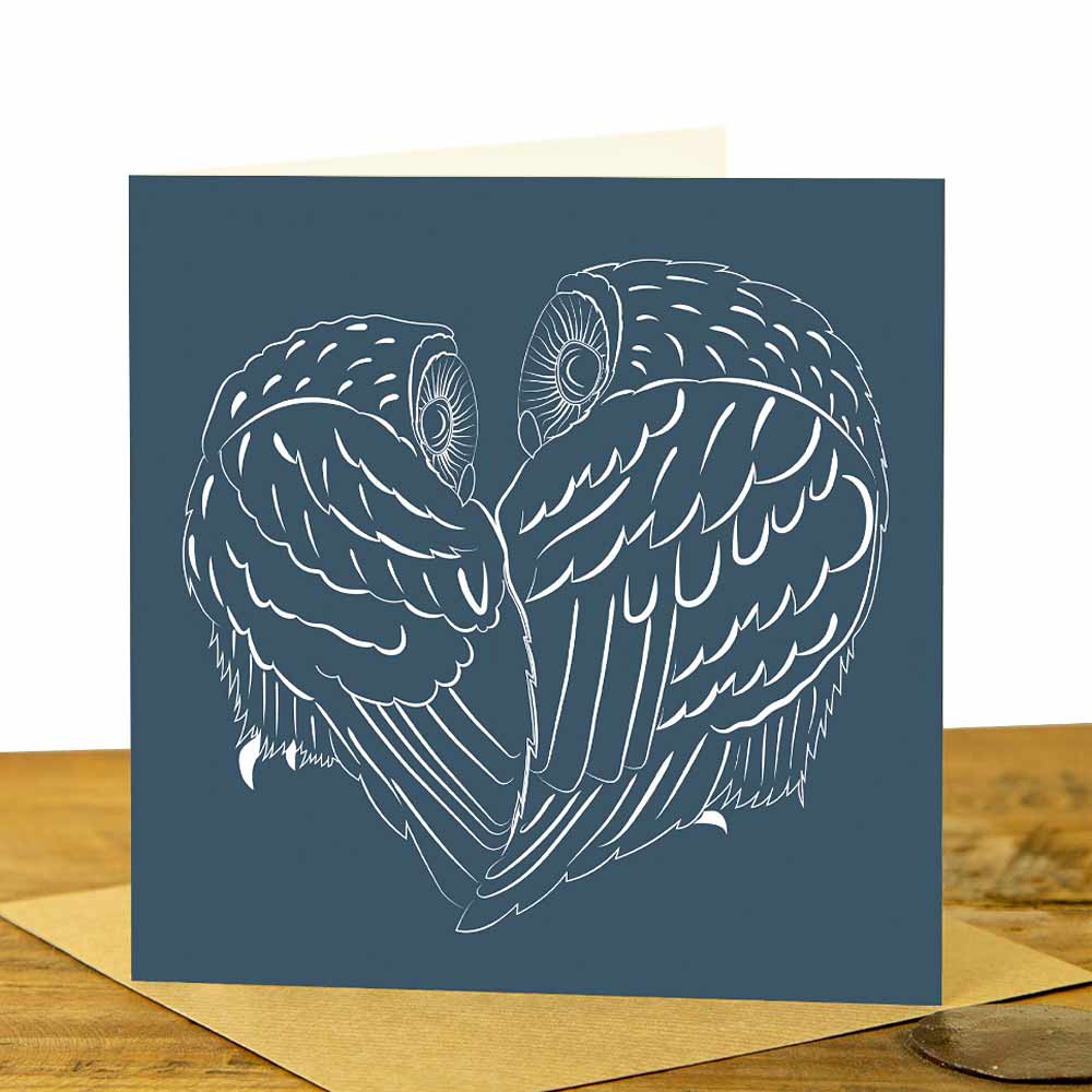 Tawny Owl Love Heart Card - Indigo