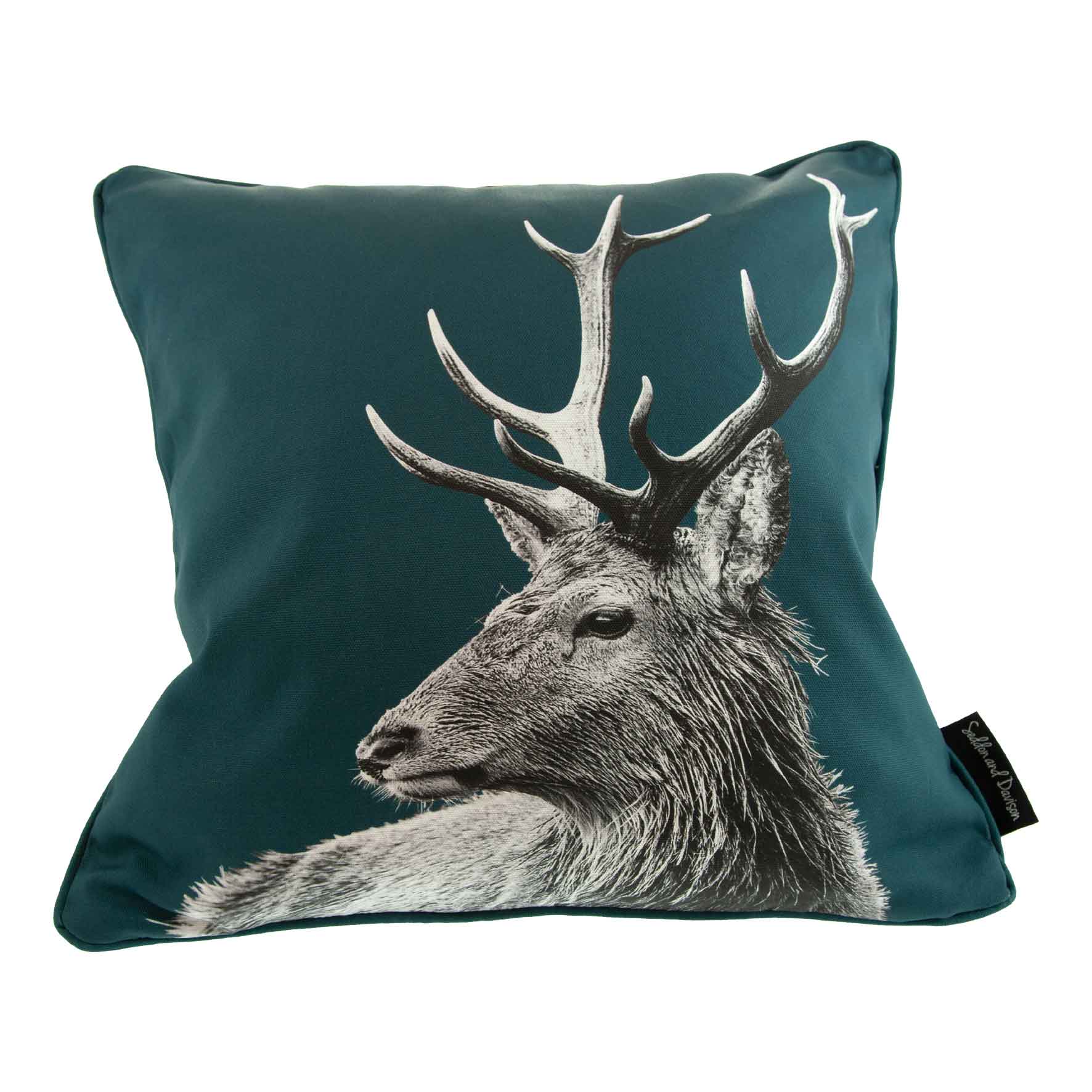 Highland Stag Cushion - Teal Green