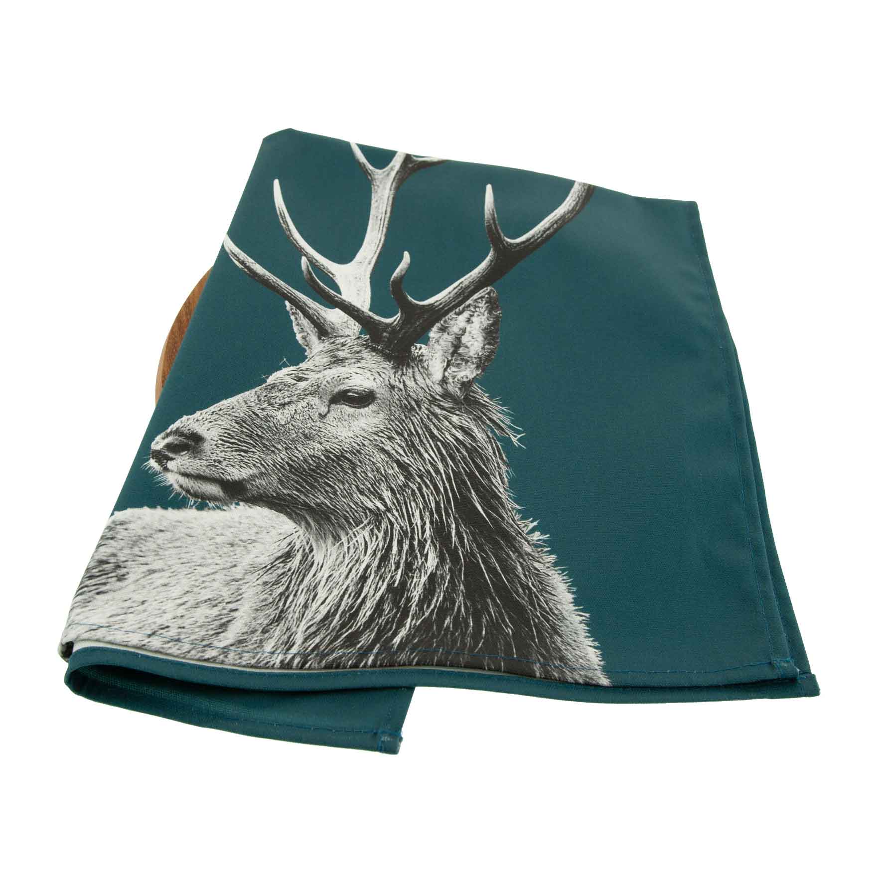 Highland Stag Tea Towel - Teal Green