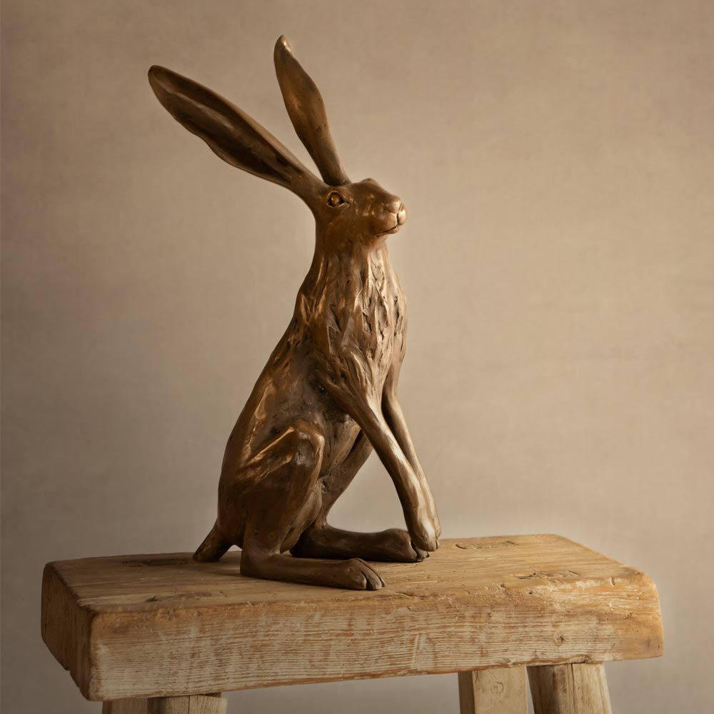 Startled Hare Bronze Sculpture