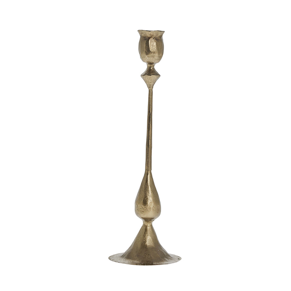 Small Alice Light Gold Candlestick - Short gold candle holder on a white background