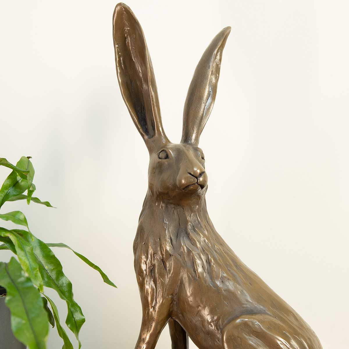 All Ears Hare Bronze Resin Sculpture  - Close up of face