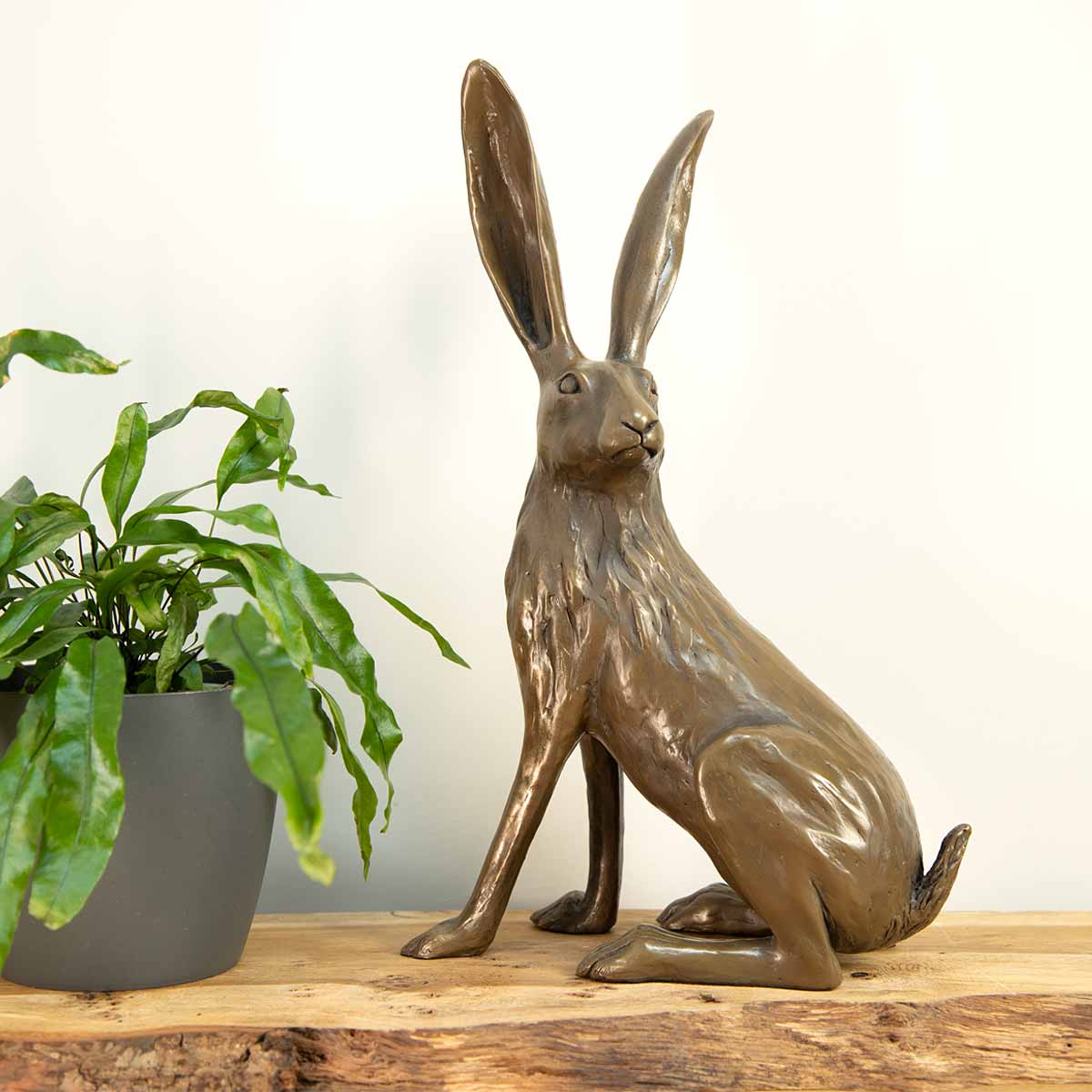 All Ears standing hare sculpture in bronze resin – Joanna Martins design, handmade in the UK