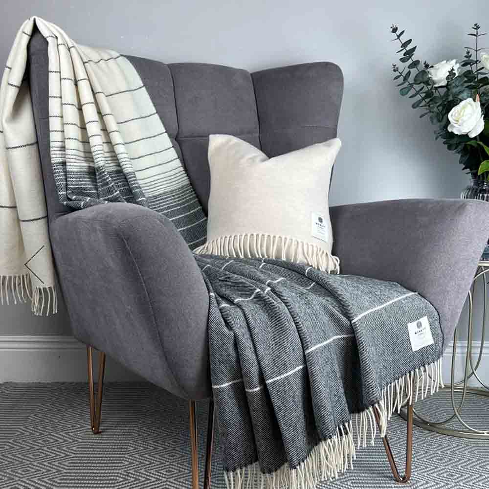 Alpaca and Merino Throw - Charcoal Ombre  - McNutt of Donegal