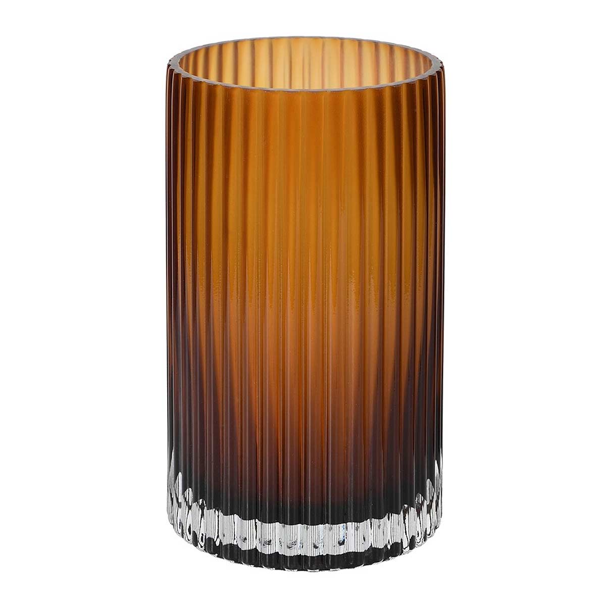 Large Amber Smoke Glass Fluted Vase