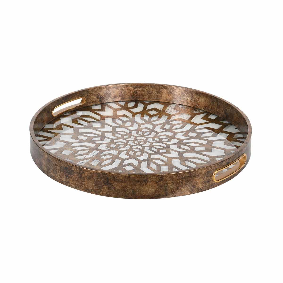 Overhead view of Antique Gold Mosaic Tray with cut-out Art Deco pattern