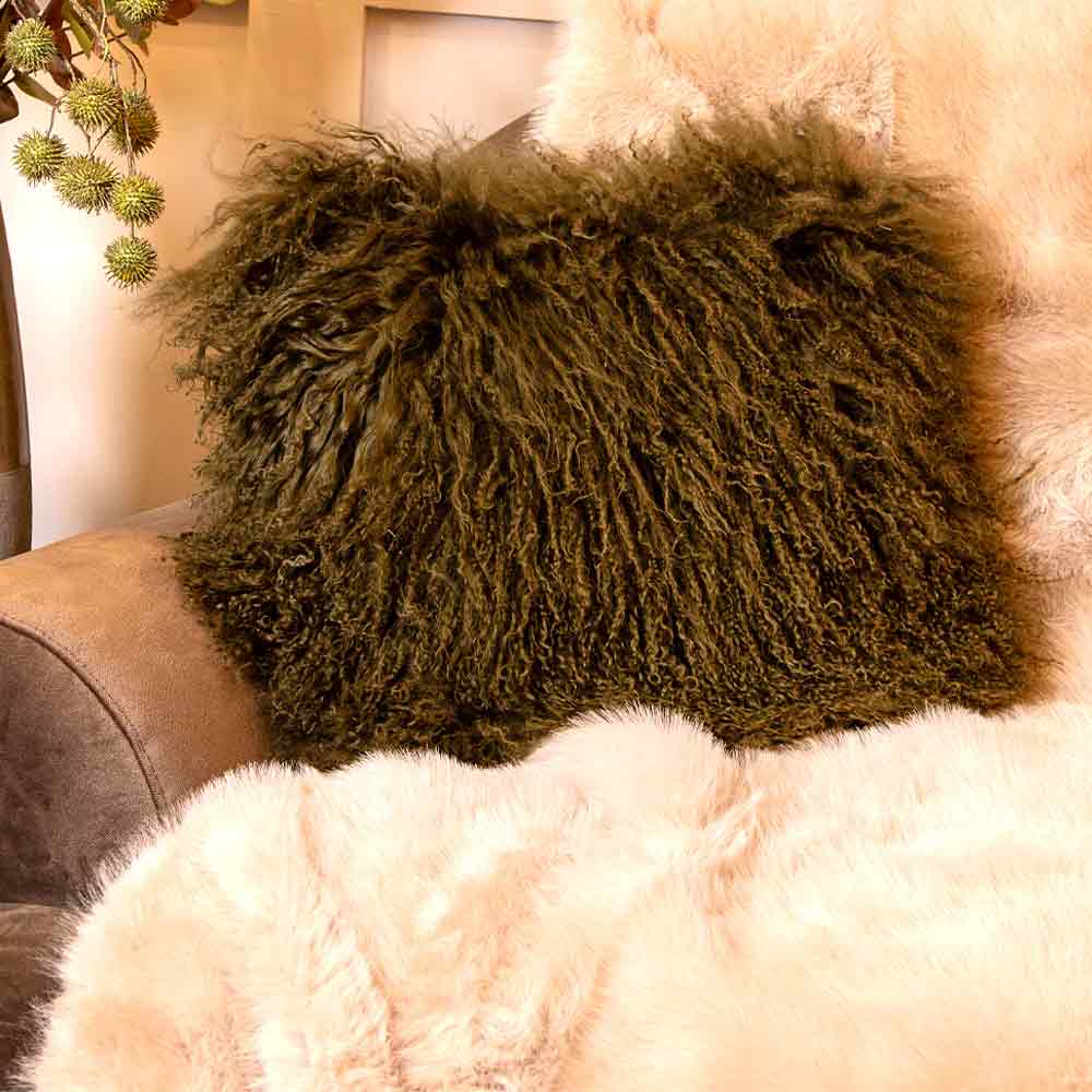Aran Sheepskin Cushion in Green