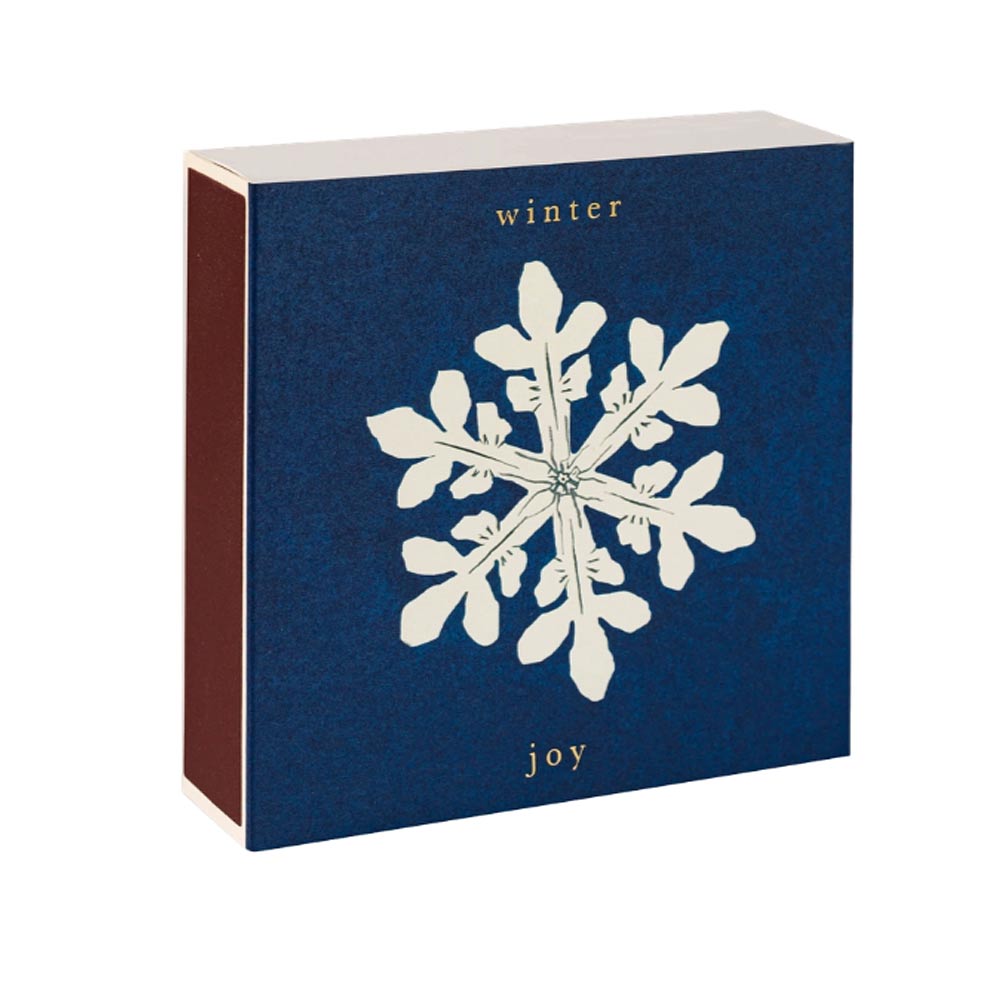 Archivist Winter Joy extra-long matchbox in blue with white snowflake design