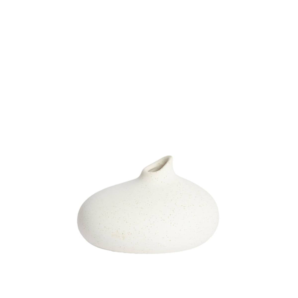 Short White Assaga Ceramic Vase with speckled texture on a white background