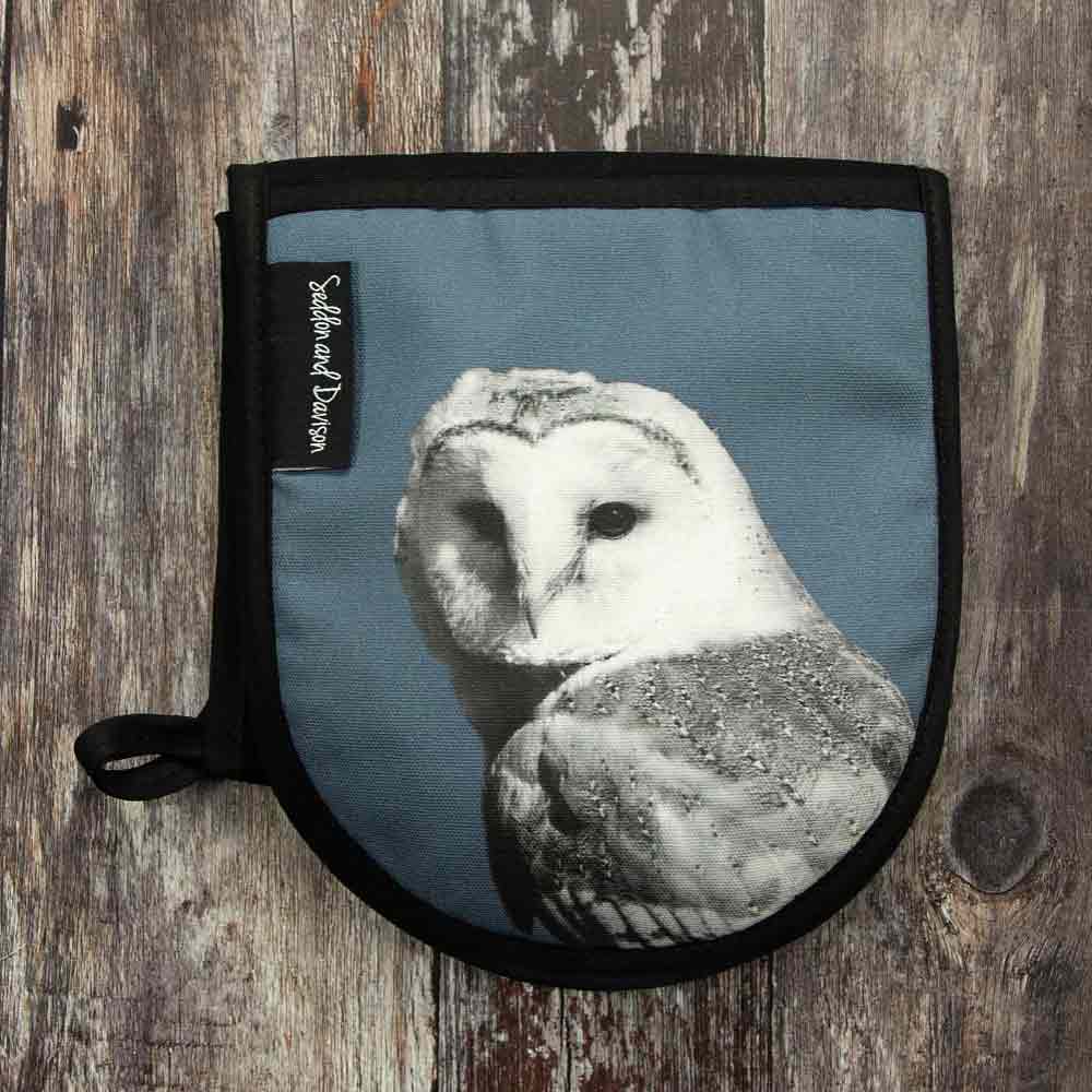 Barn Owl Oven Gloves - Steel Blue