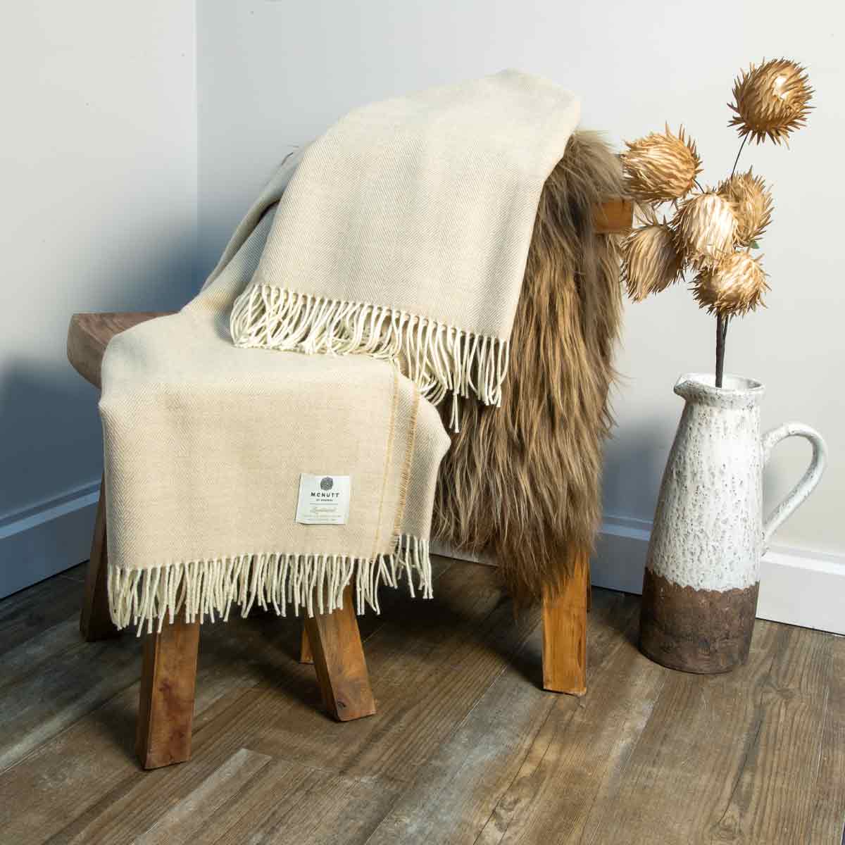 Basswood Herringbone - Merino Lambswool Throw - McNutt of Donegal