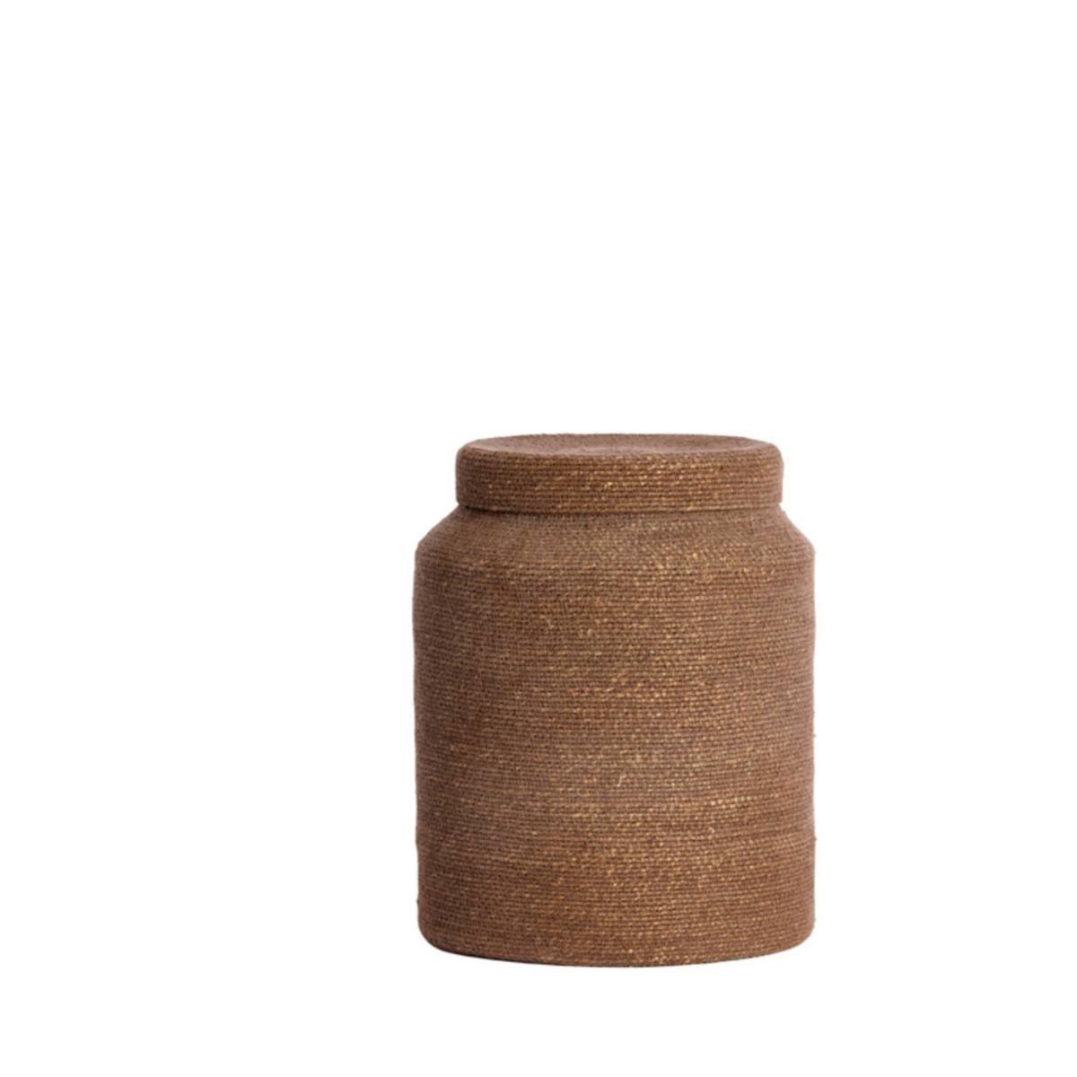 Betania Taupe Lidded Baskets  - Part of a set of two - Light Brown Smaller Basket on white background