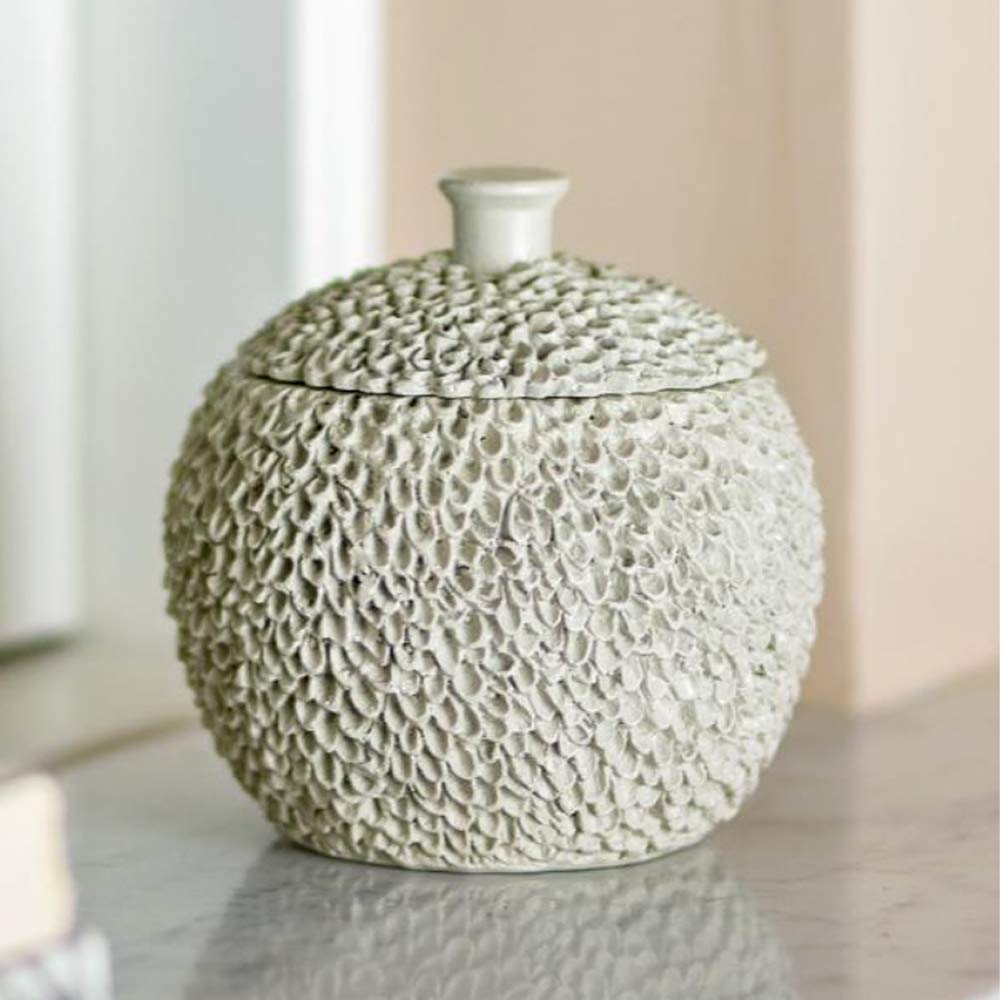 Decorative Grey Briar Jar with Lid - displayed on a reflective surface