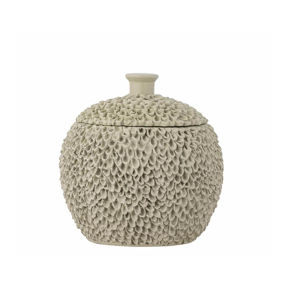 Decorative Grey Briar Jar with Lid on - displayed on a white background