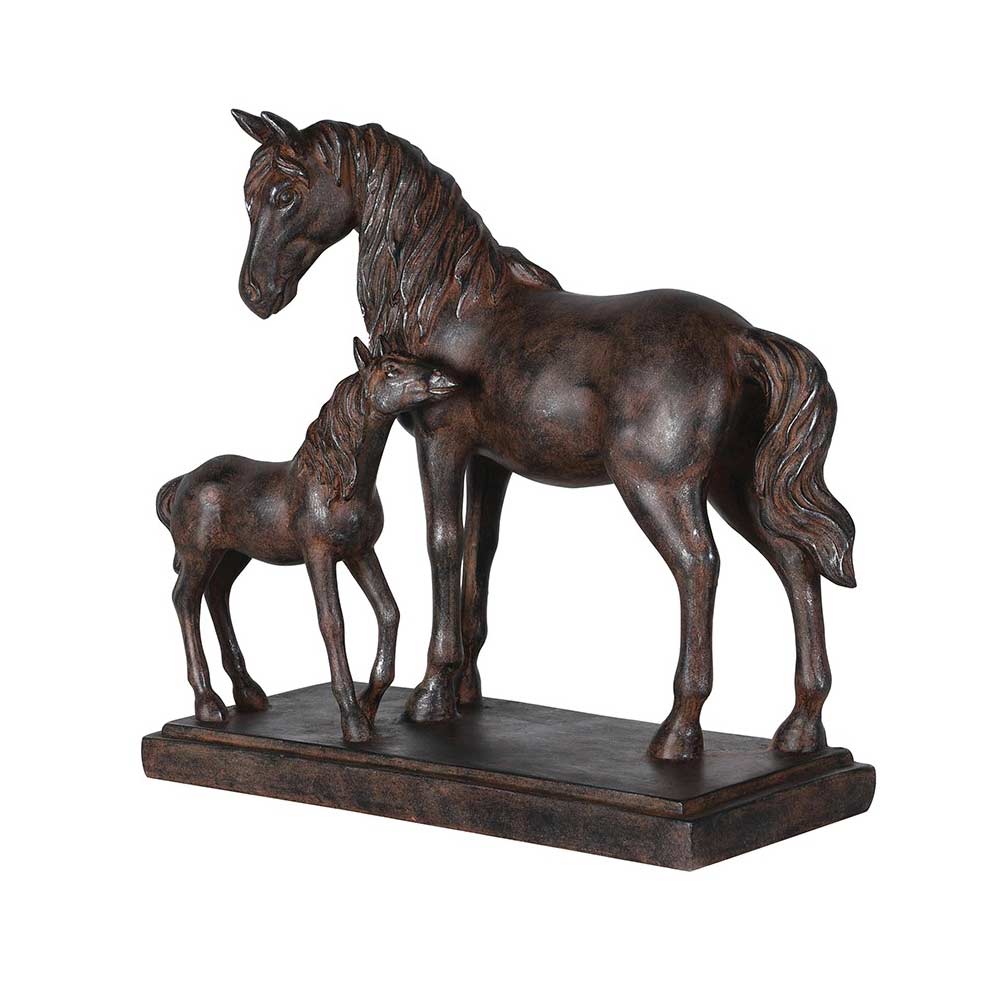 Bronze Effect Mare and Foal sculpture on a white background