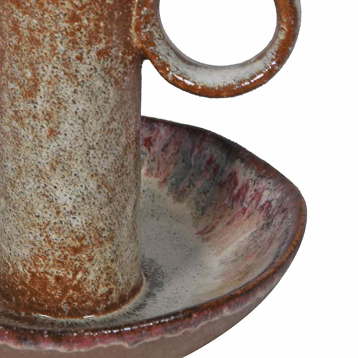 Close up of Brown Ombre Candle Holder with reactive glaze on white background