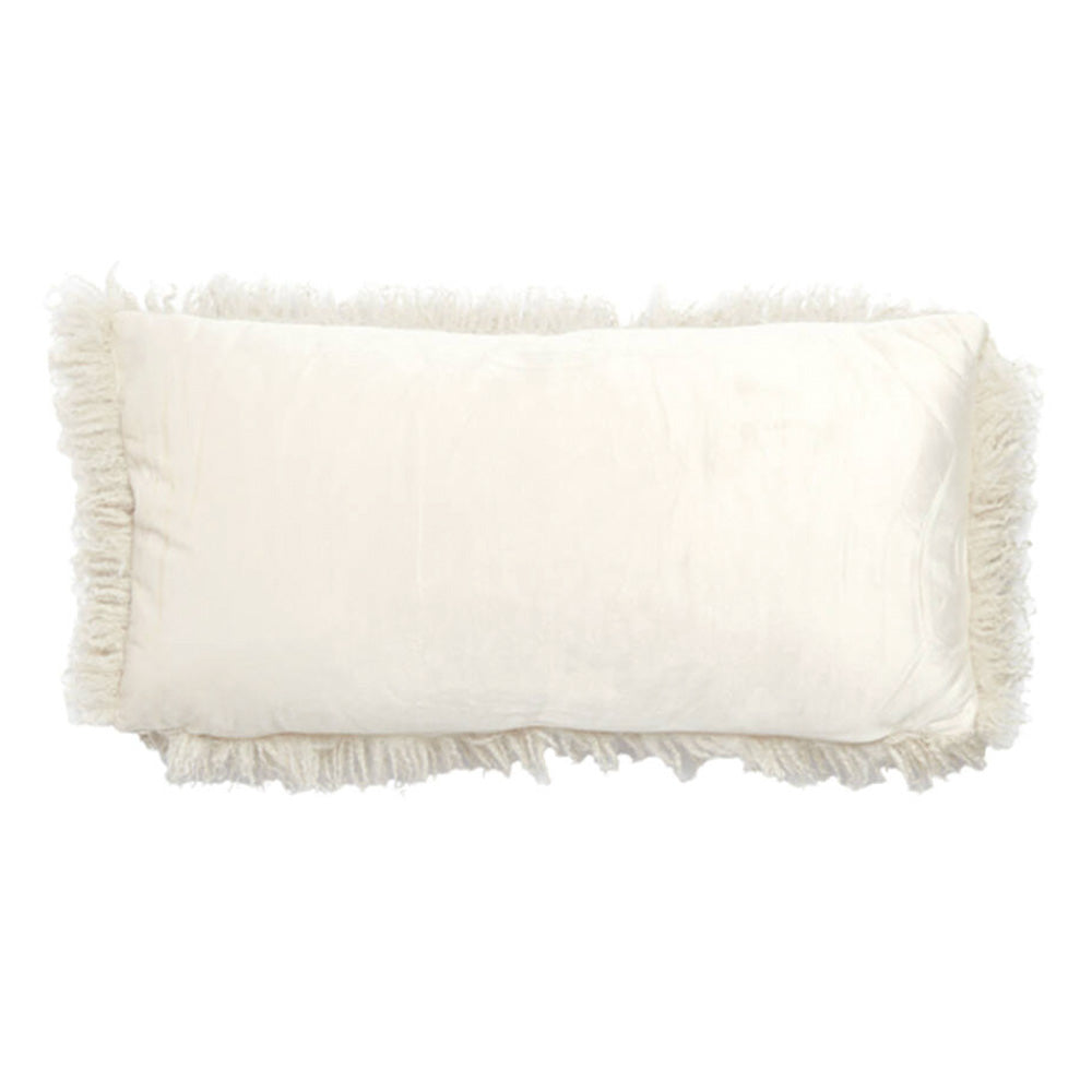 Stone faux fur oblong cushion with soft shaggy texture on a white background - Reverse