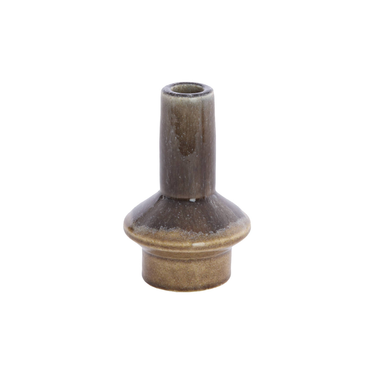 Burano Ceramic Candlestick - Dark Olive and Brown - Short