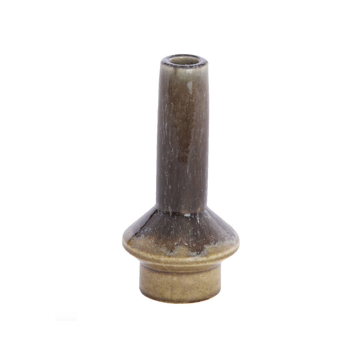 Burano Ceramic Candlestick - Dark Olive and Brown - Tall