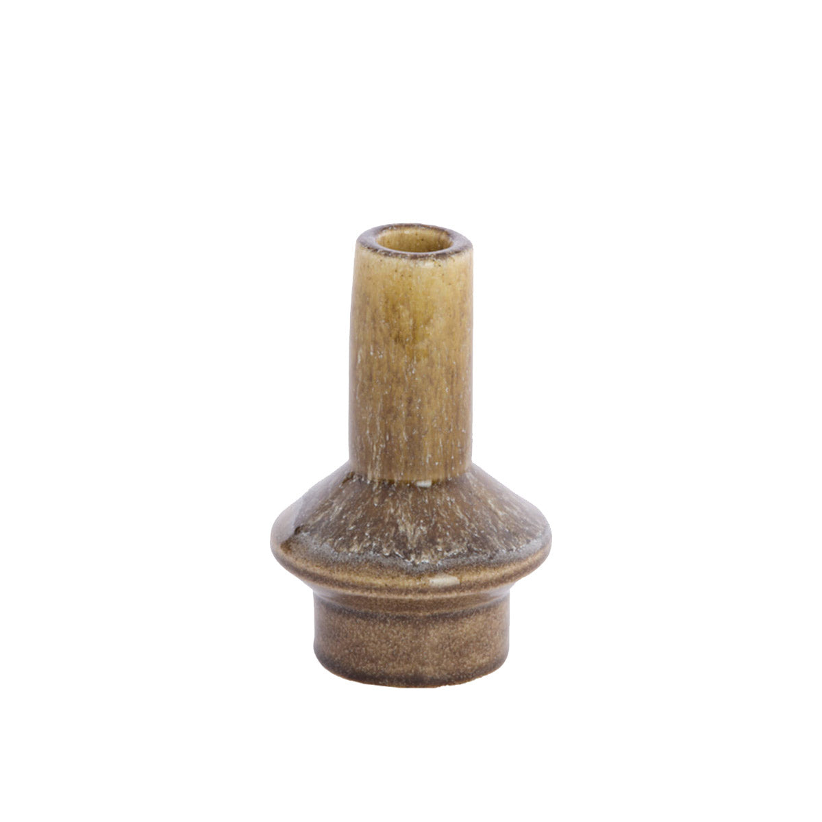 Short Burano Ceramic Candlestick - Ochre and Olive Green