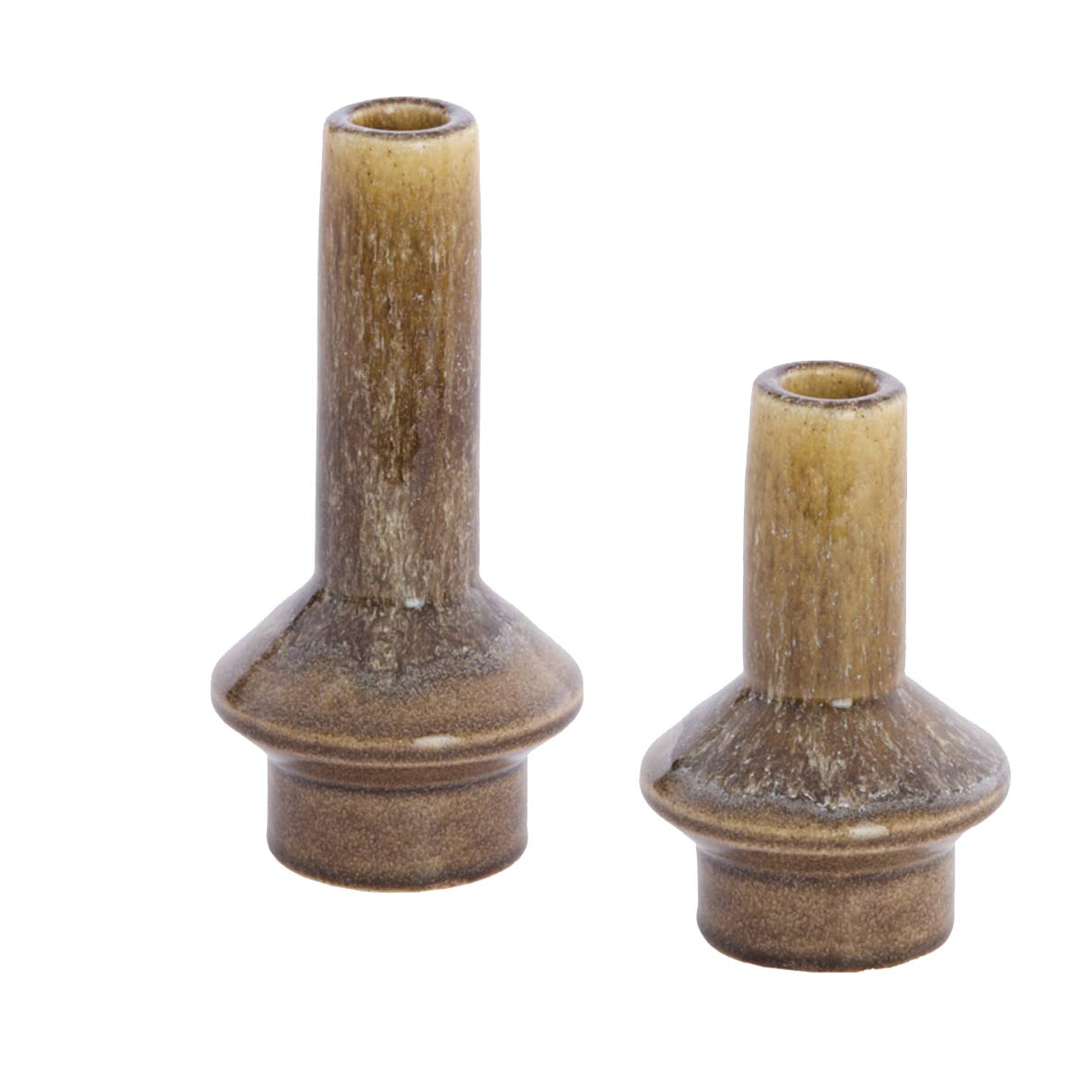 Burano Ceramic Candlestick - Ochre and Olive Green Glaze - Two sizes shown