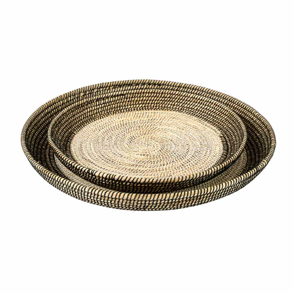 Sea grass trays with black stitching