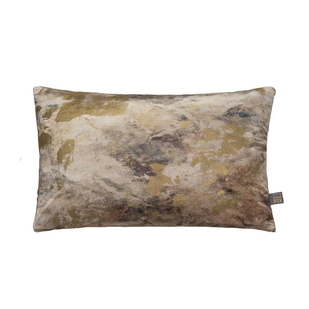 Oblong Caesium cushion gold abstract design on a white background