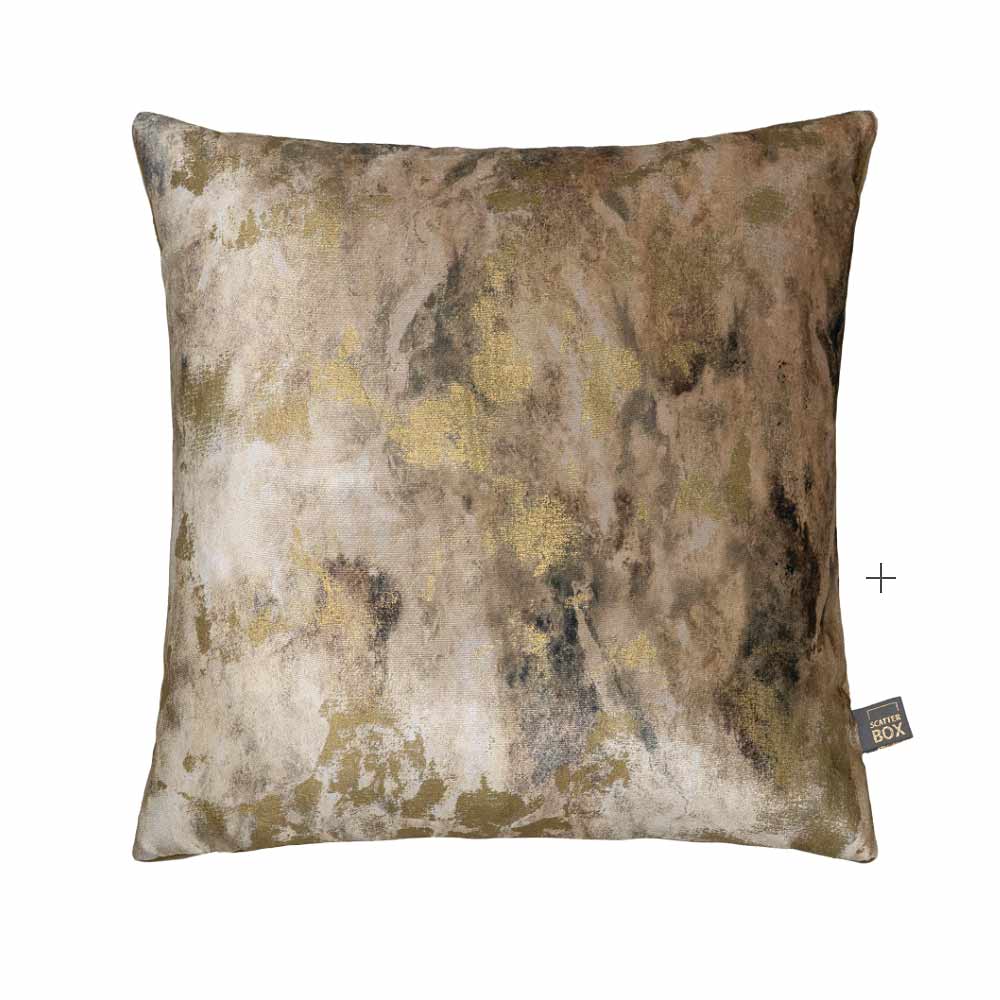 Small Square Caesium Gold Cushion with Gold Velvet Reverse - the front shown on a white background