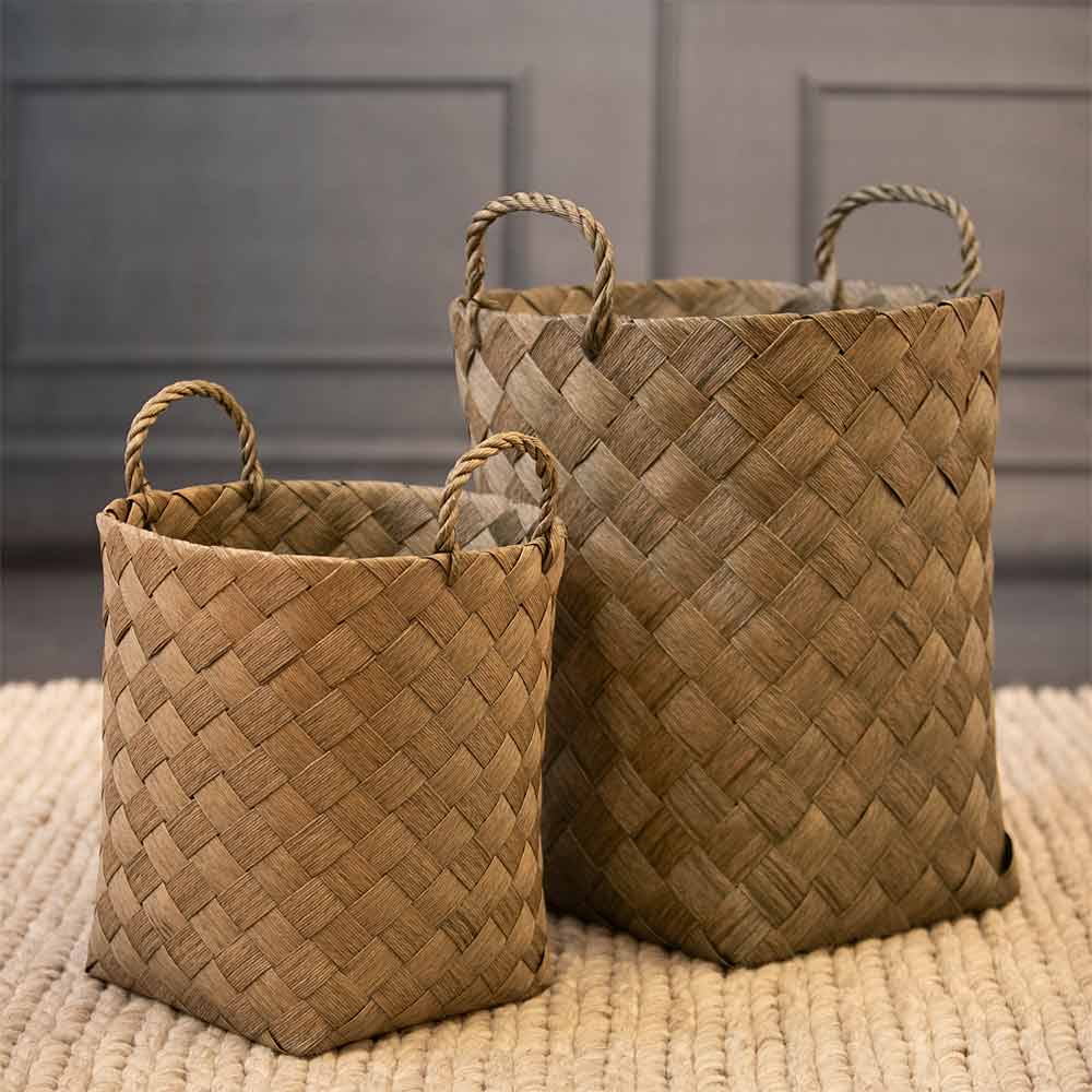 Clarke Green and Natural Round Woven Basket