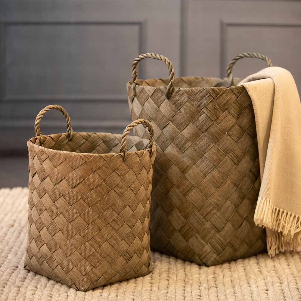 Clarke Green and Natural Round Woven Basket