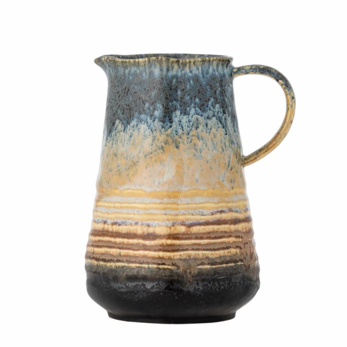 Ceramic Deana Jug with a brown and blue reactive glazed surface on white background