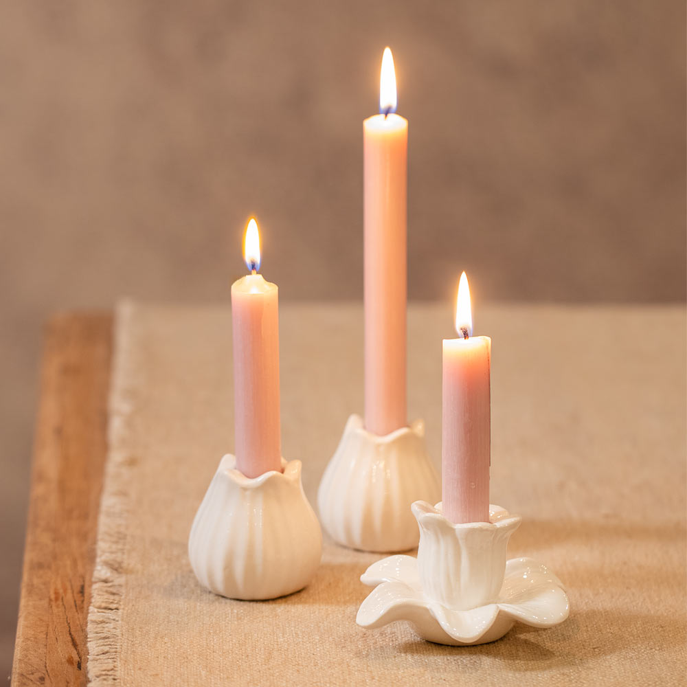 Deanne Flower Candlestick, Off White
