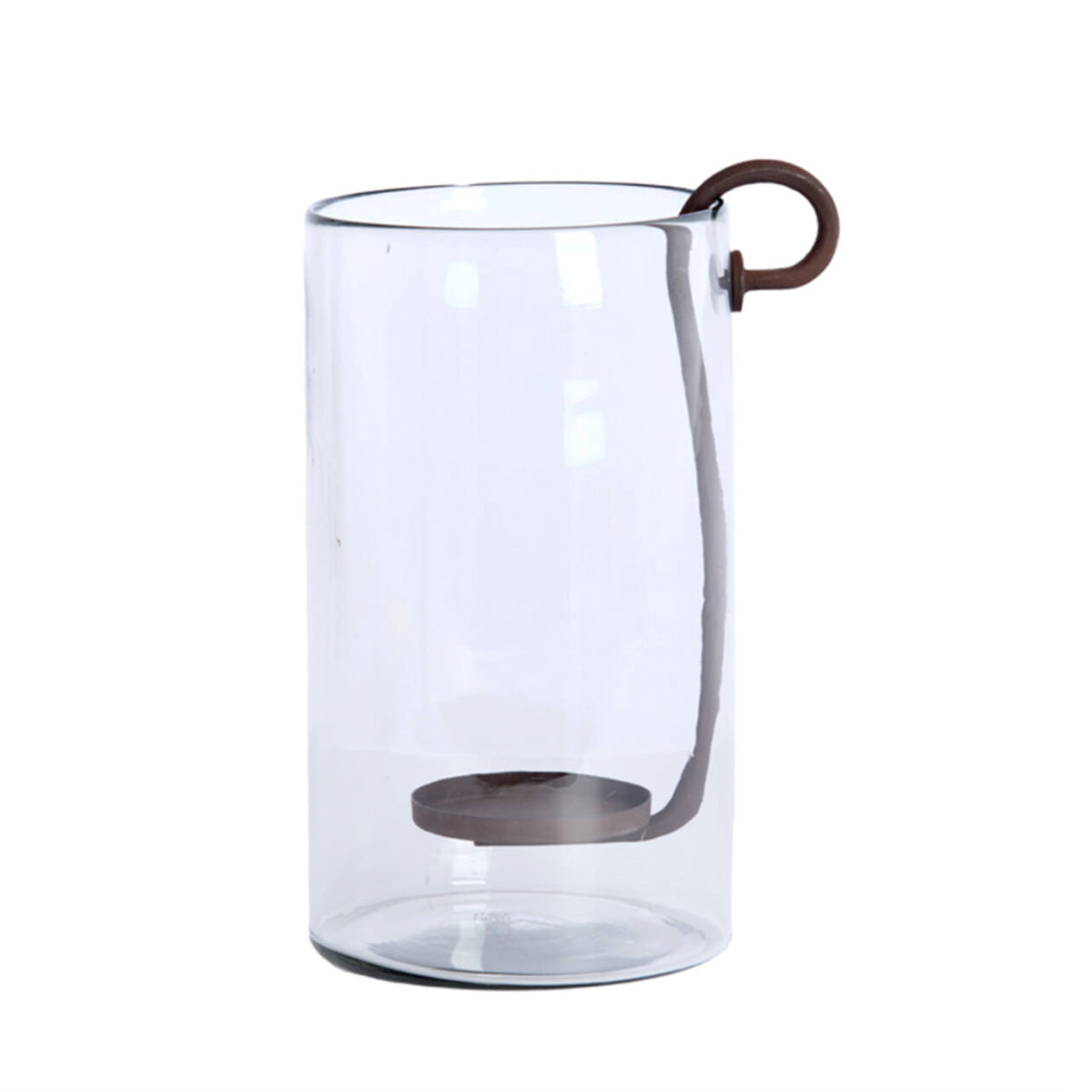 Dolega Glass Hurricane for Pillar Candle - Rustic glass hurricane lantern with antique brown iron base