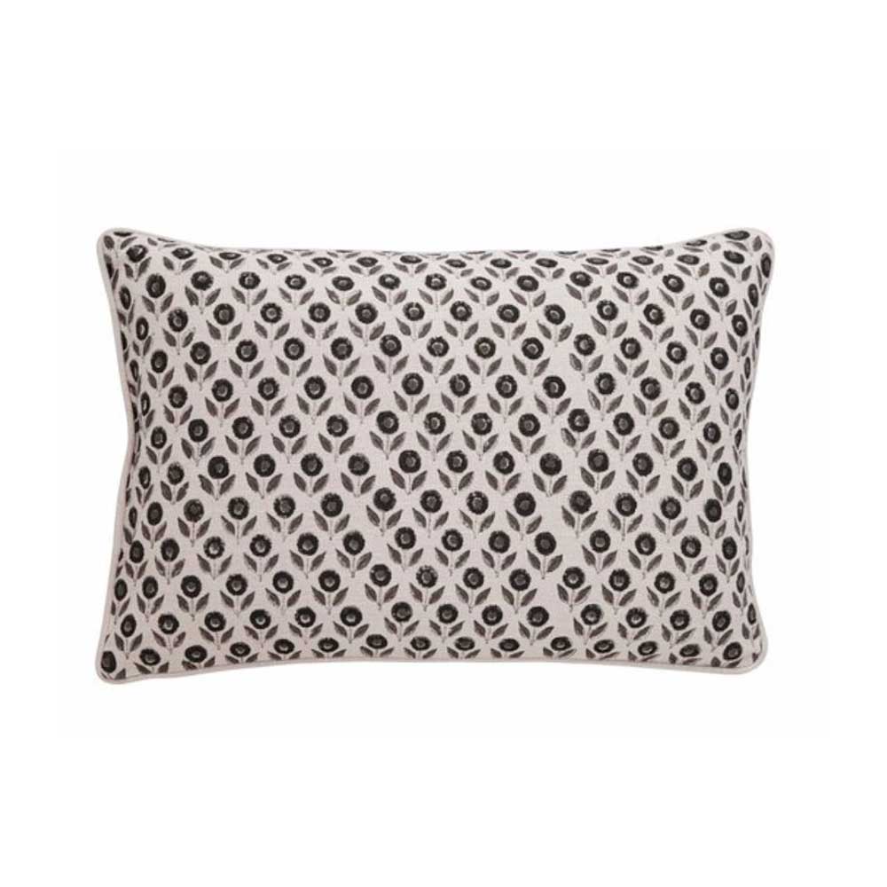 Efilia Oblong Flower Print Cushion in off-white with a black geometric style pattern on a white background