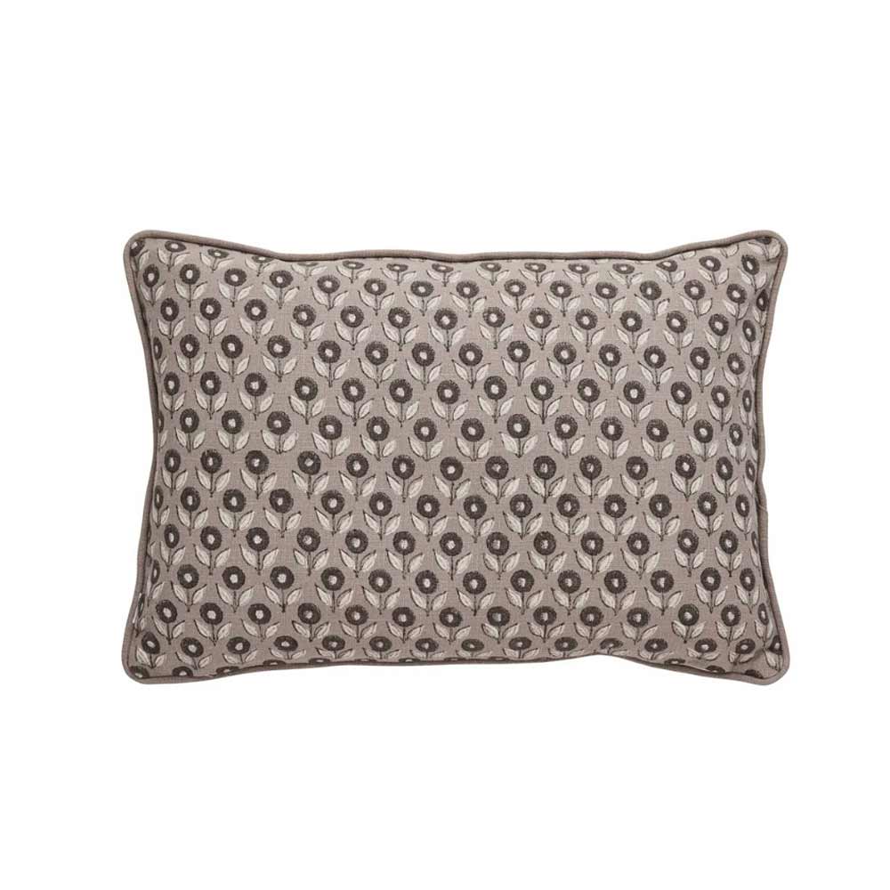 Efilia Oblong Flower Print Cushion - Dark Linen on white background