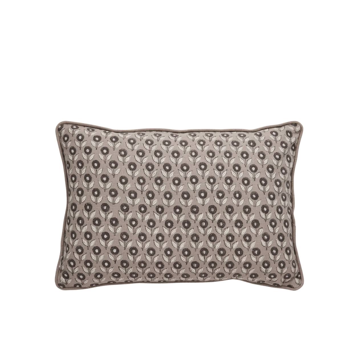 Efilia Oblong Flower Print Cushion - Dark Linen on white background