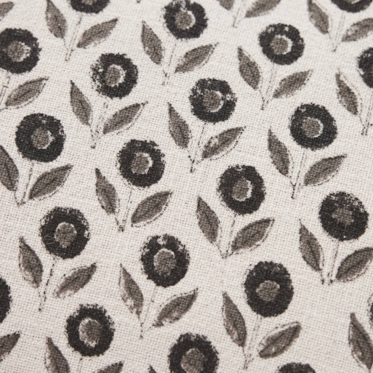 Efilia Oblong Flower Print Cushion in off-whitewith close up of black floral design