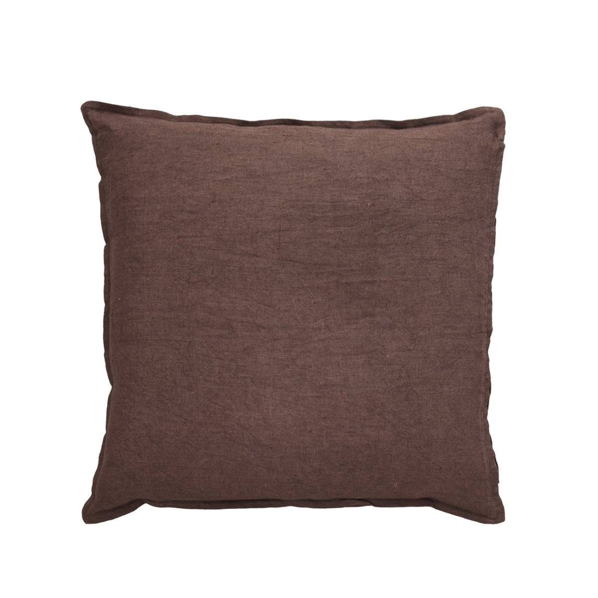 Efina Rose Tan Linen Square Cushion on a white background