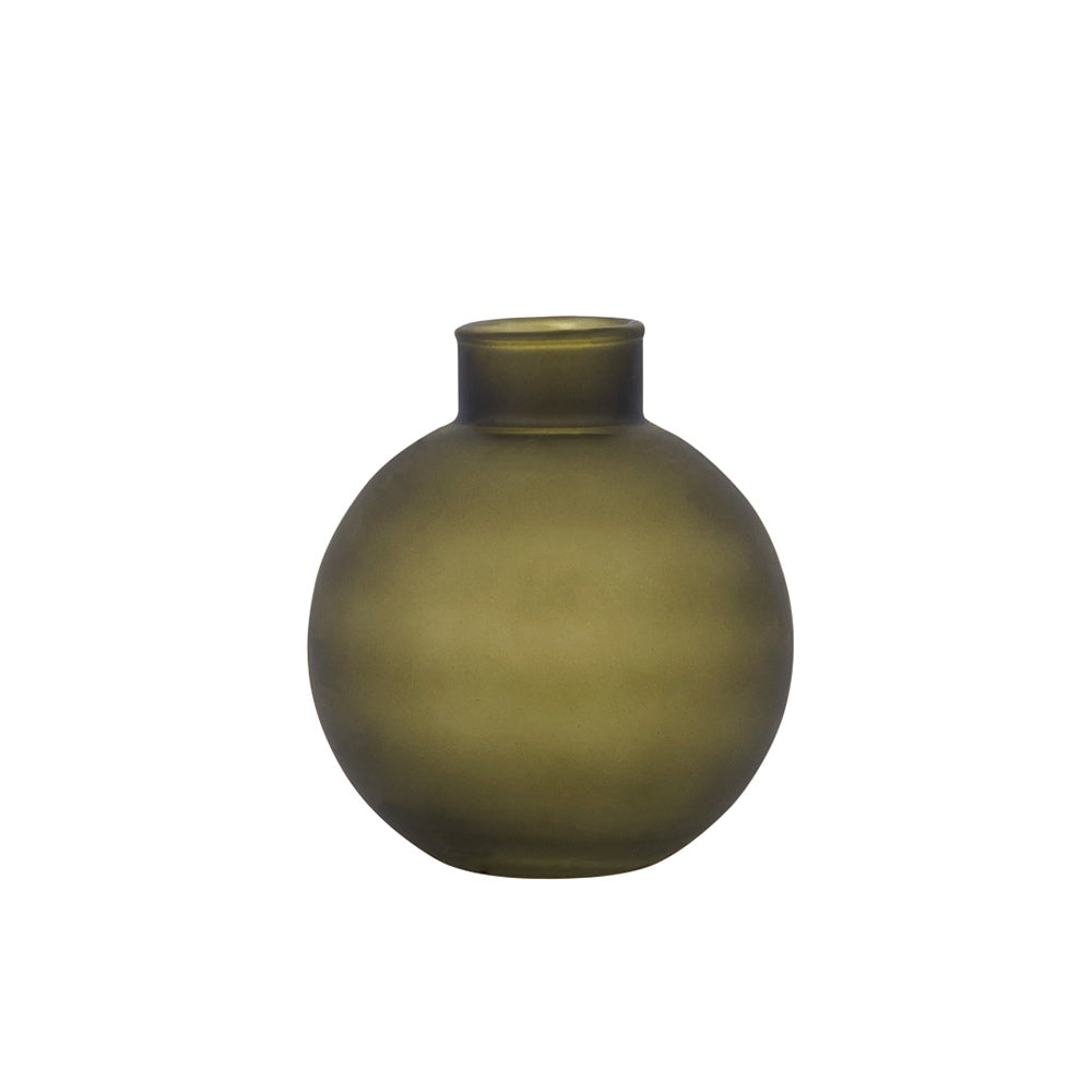 Small Elian Olive Round Glass Vase on a white background