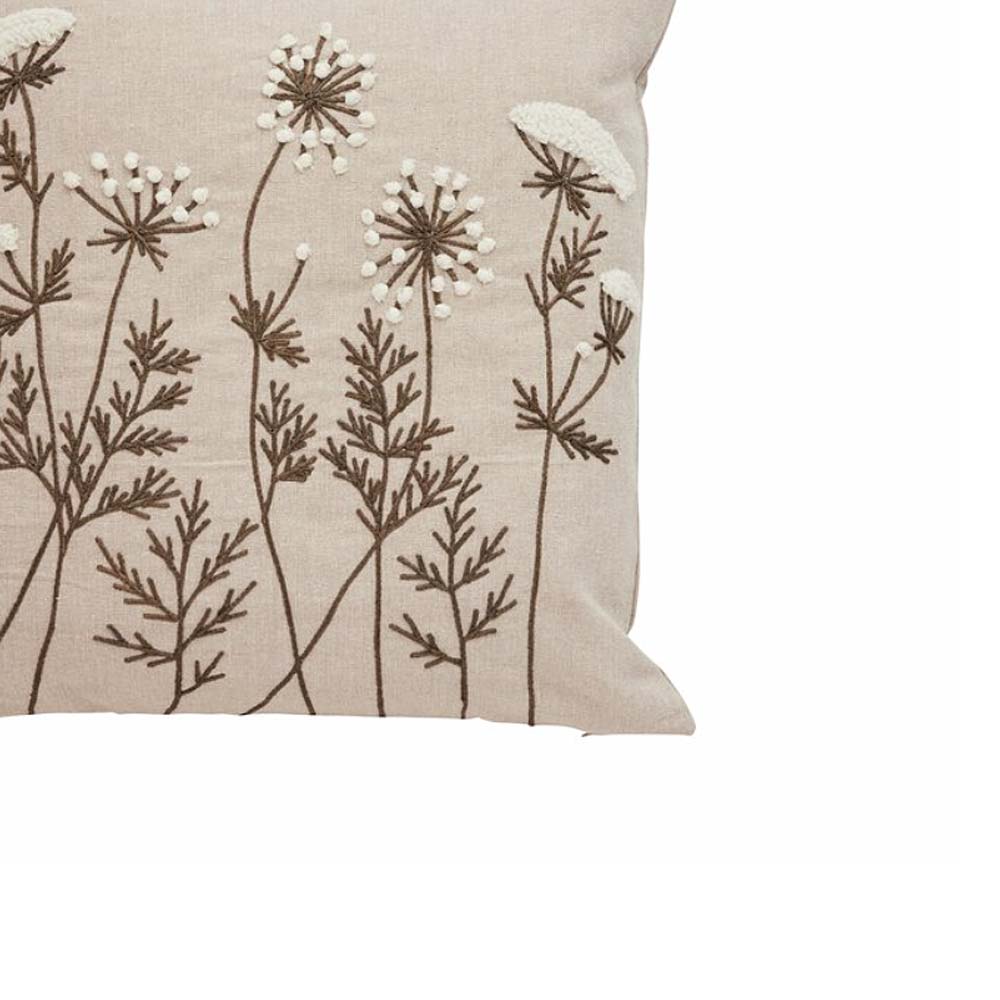 Emilde Cushion in Linen and White floral embroidery
