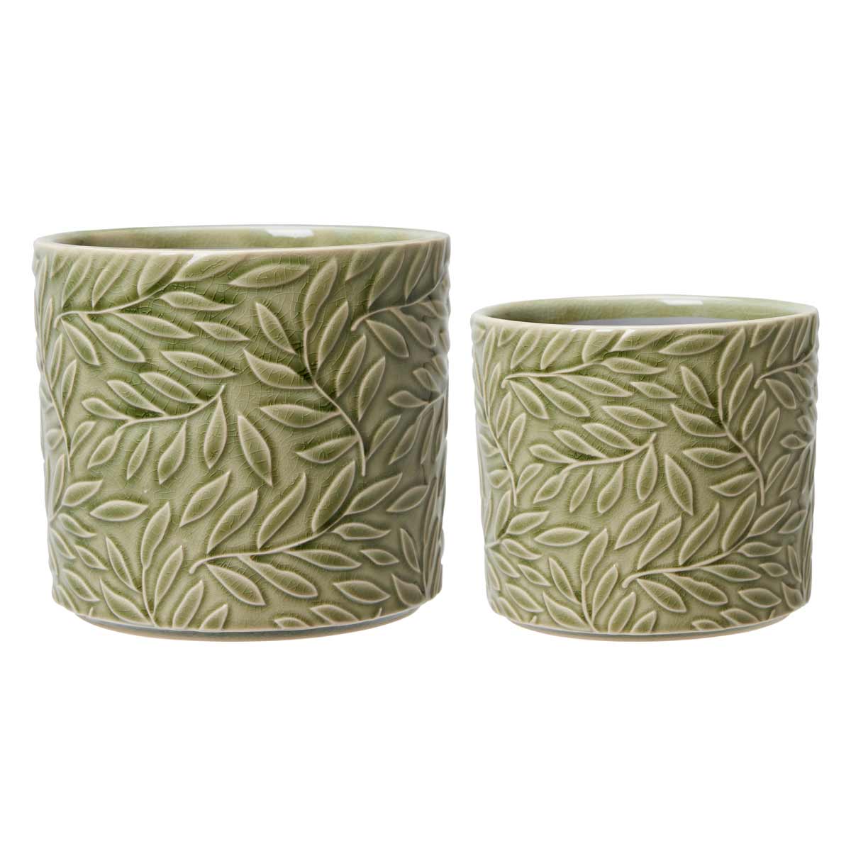 Esmeralda Green Leaf Design Stoneware Pot