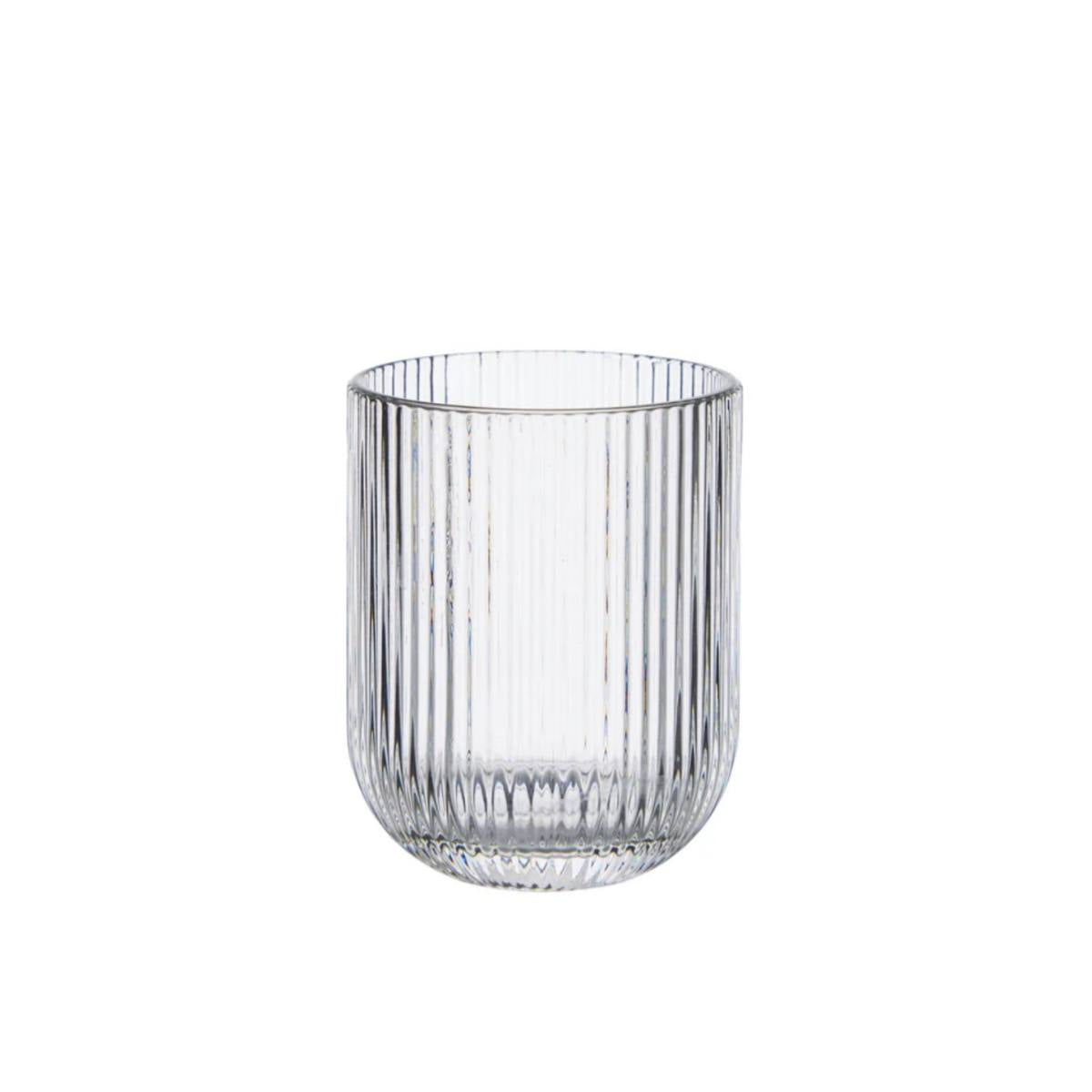 Evie Clear glass tumbler with ribbed design on a white background